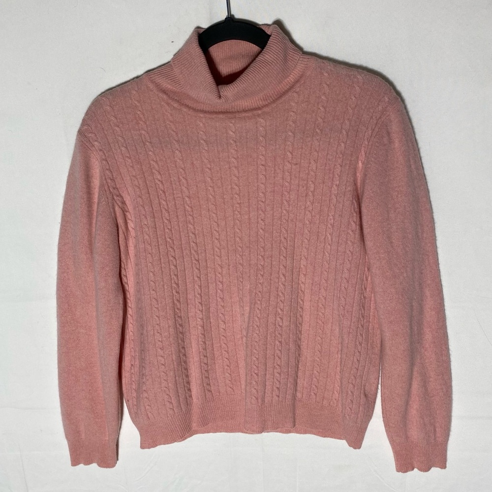 Vintage Andrรฉ Christian Light Pink Cable Knit Cashmere Turtleneck Sweater S